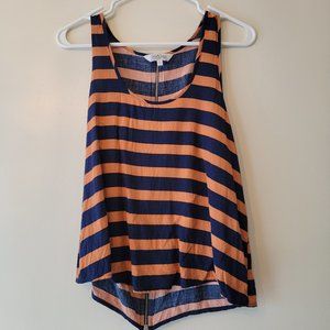 Navy and Orange Tank Top with Back Zipper Detail, Size S